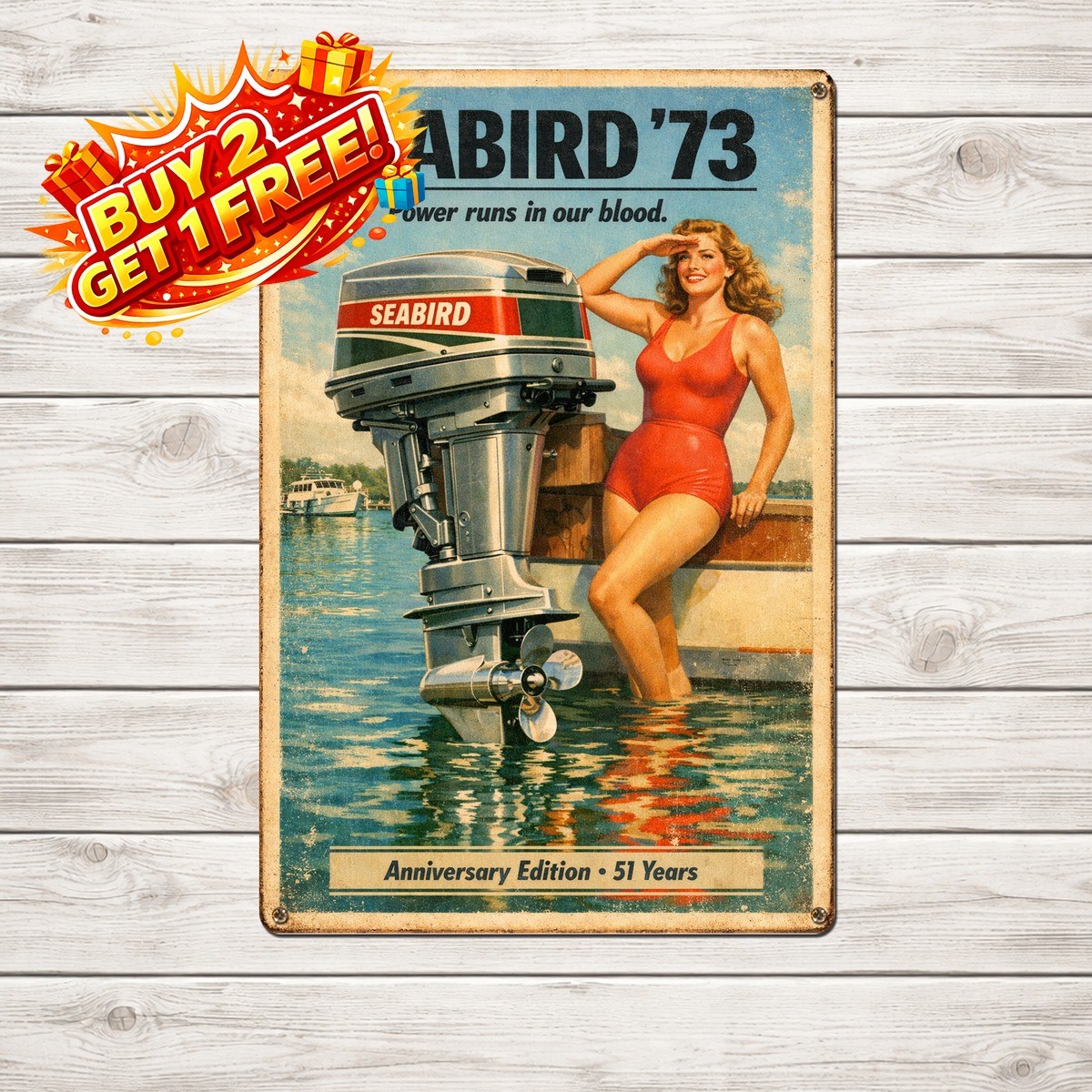 1972 Johnson Outboard Motor Bikini Girl Retro Metal Sign 8x12 Wall Plaque