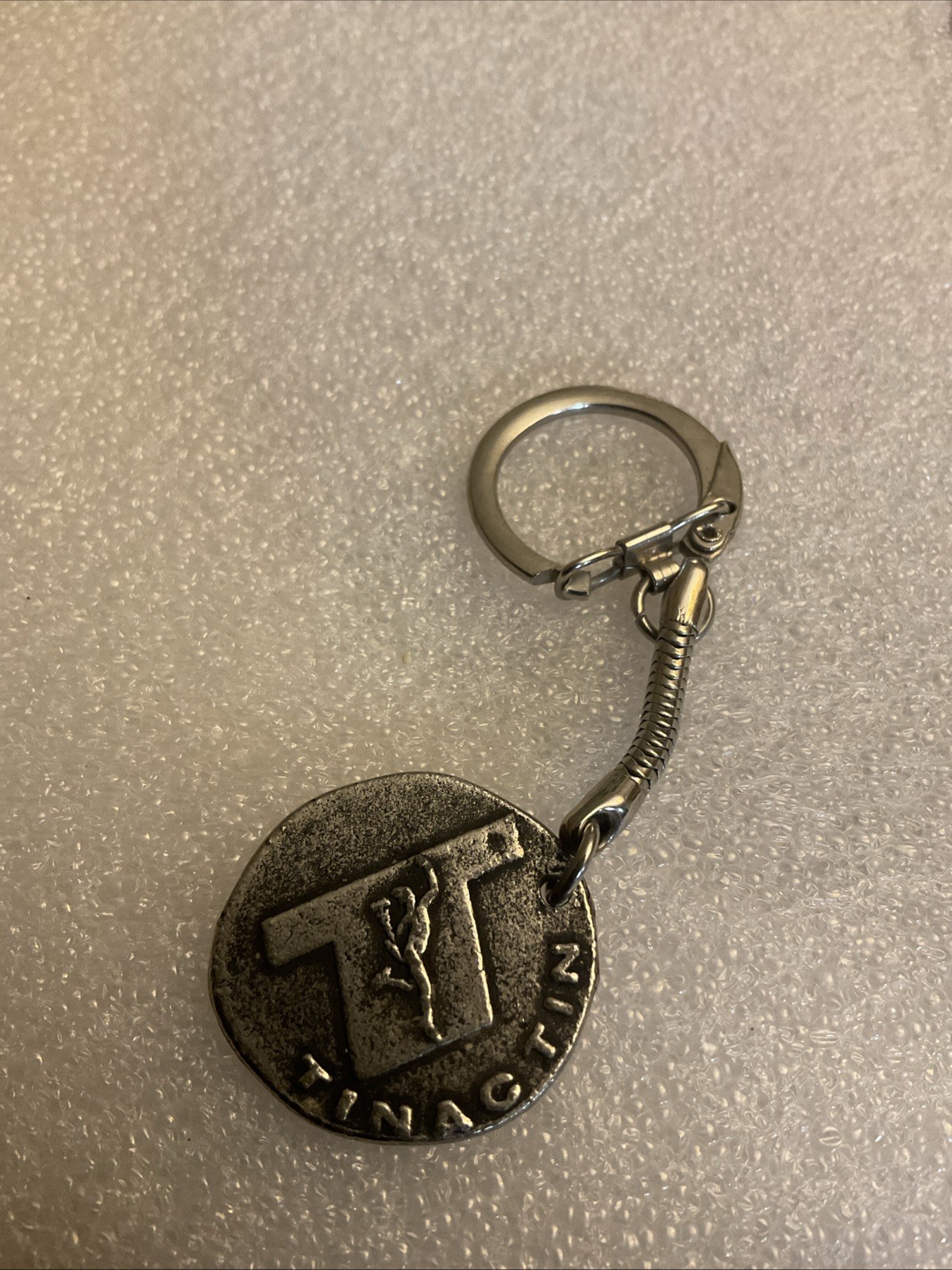 vintage TINACTIN pharmaceutical  Keychain token ornate old coin metal
