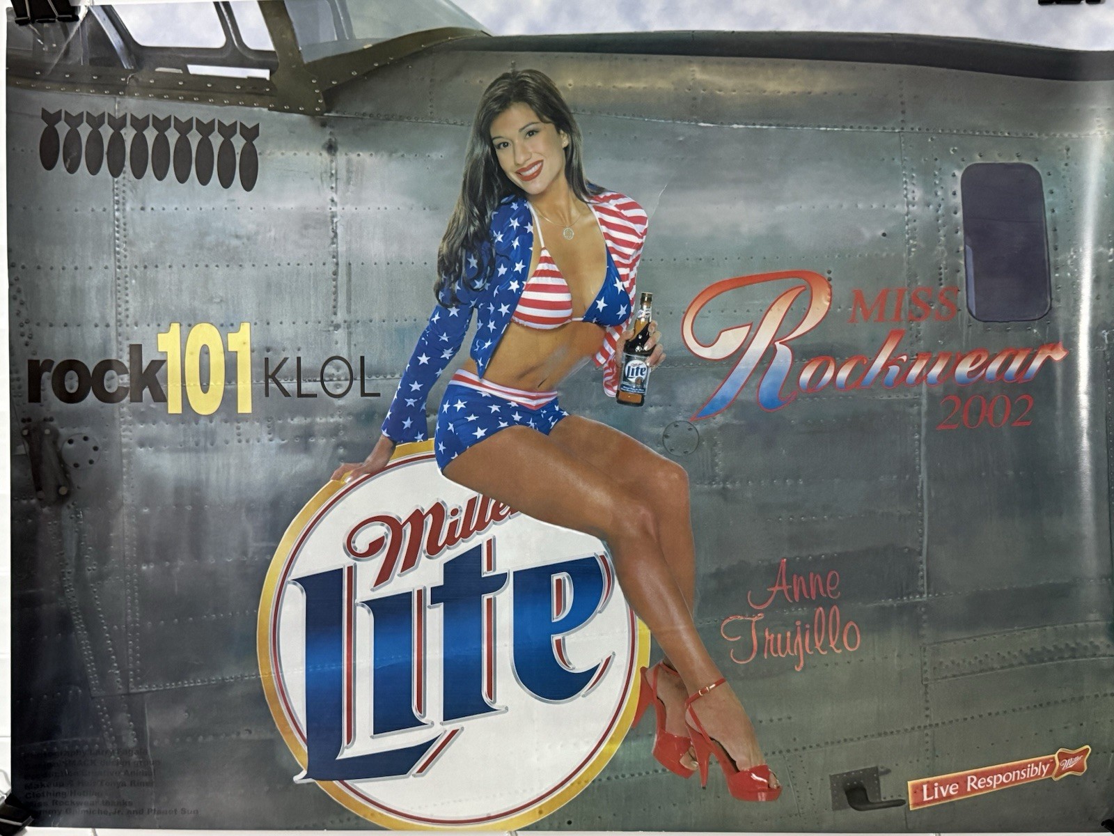 2002 Miller Lite Beer Poster Anne Trujillo ROCK 101 KLOL Music Sexy 18 X 23.5