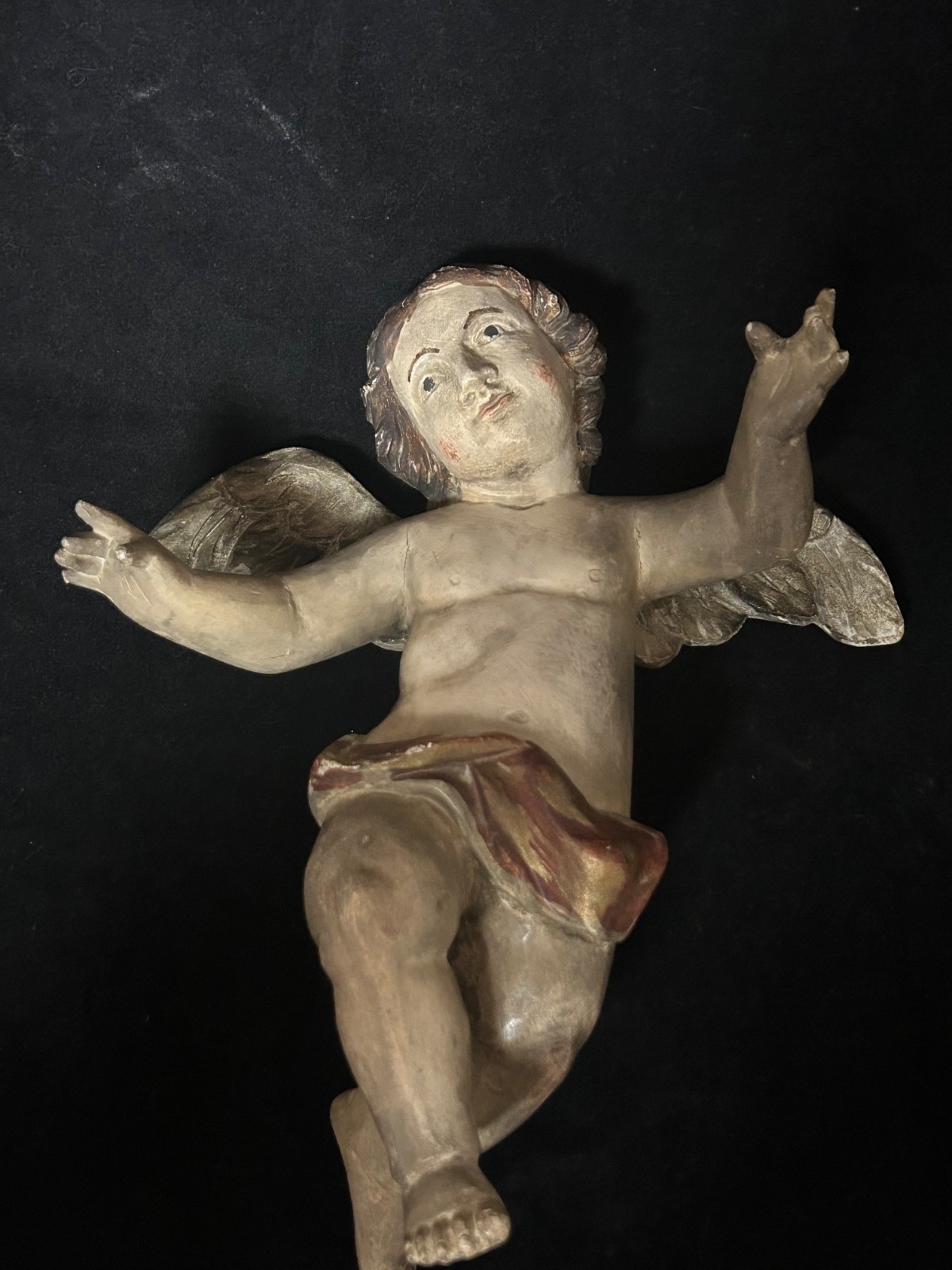 Antique Italian Cherub Angel Wooden Polychrome Sculpture Figure Antique Italian Cherub Angel Wooden Polychrome Sculpture Figure