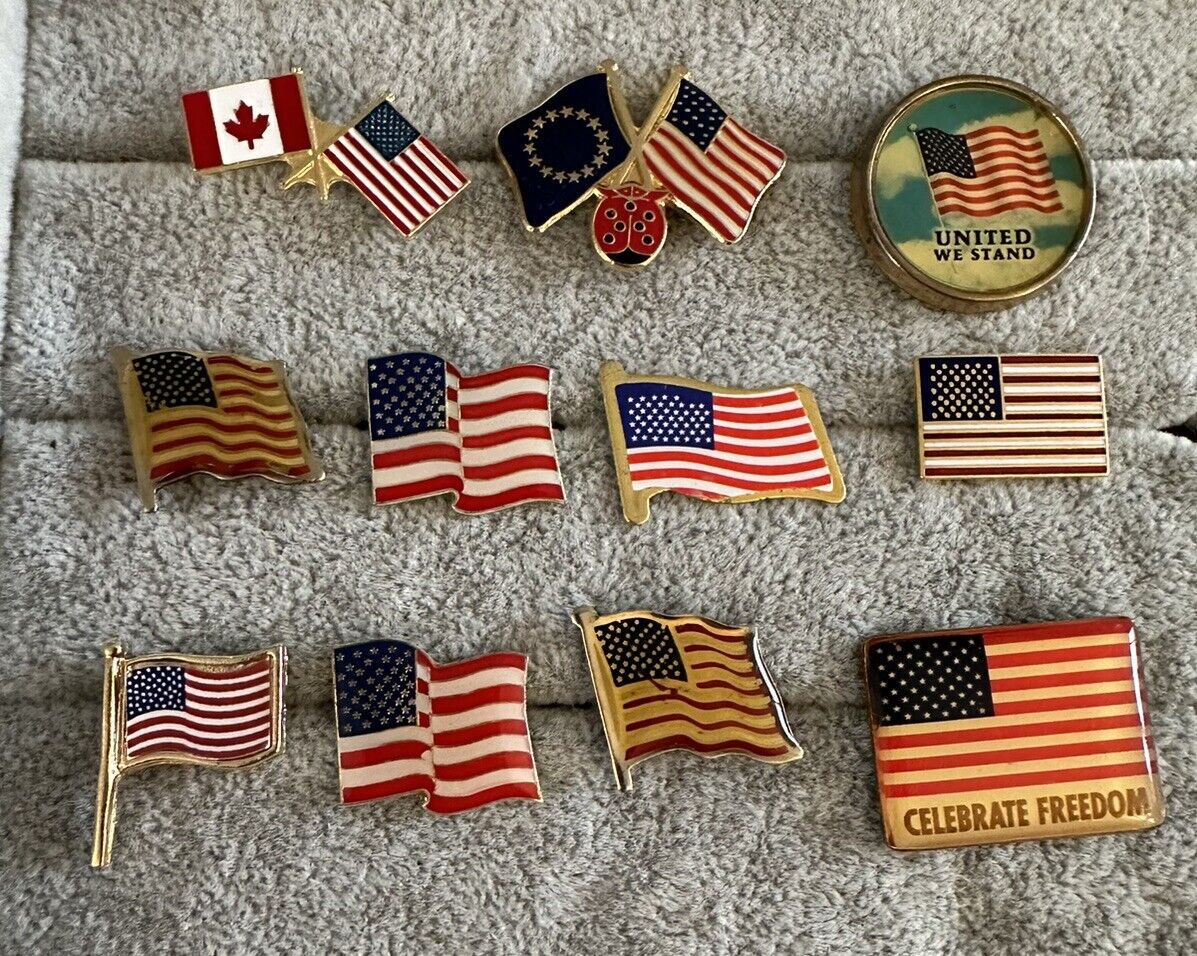 Set Of 12 American Flag Pins USA Canada