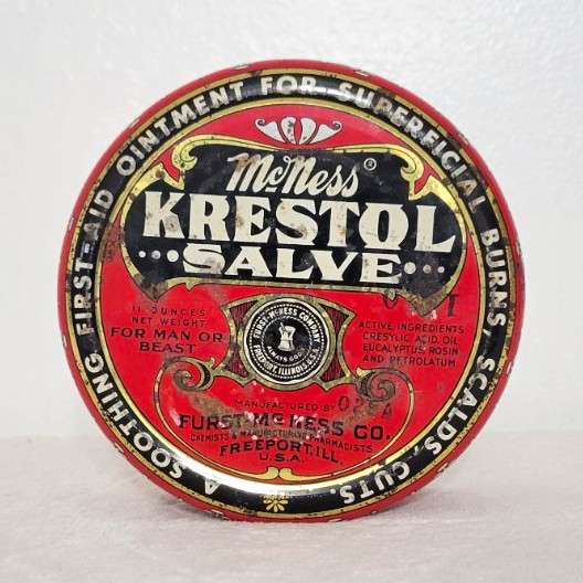 Vintage McNess Krestol Salve Collectible Advertising Tin W/ Half Contents