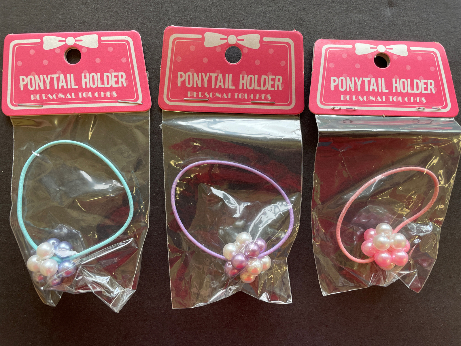 New Rare Vintage Sanrio Bow Pearl Ponytail Holders 1984 Lot Of 3 Colors