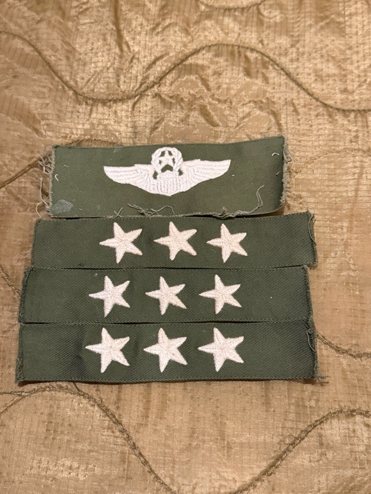Vietnam Era 3 STAR LT. General Embroidered Cloth Rank Set  w Cloth Wing US ARMY