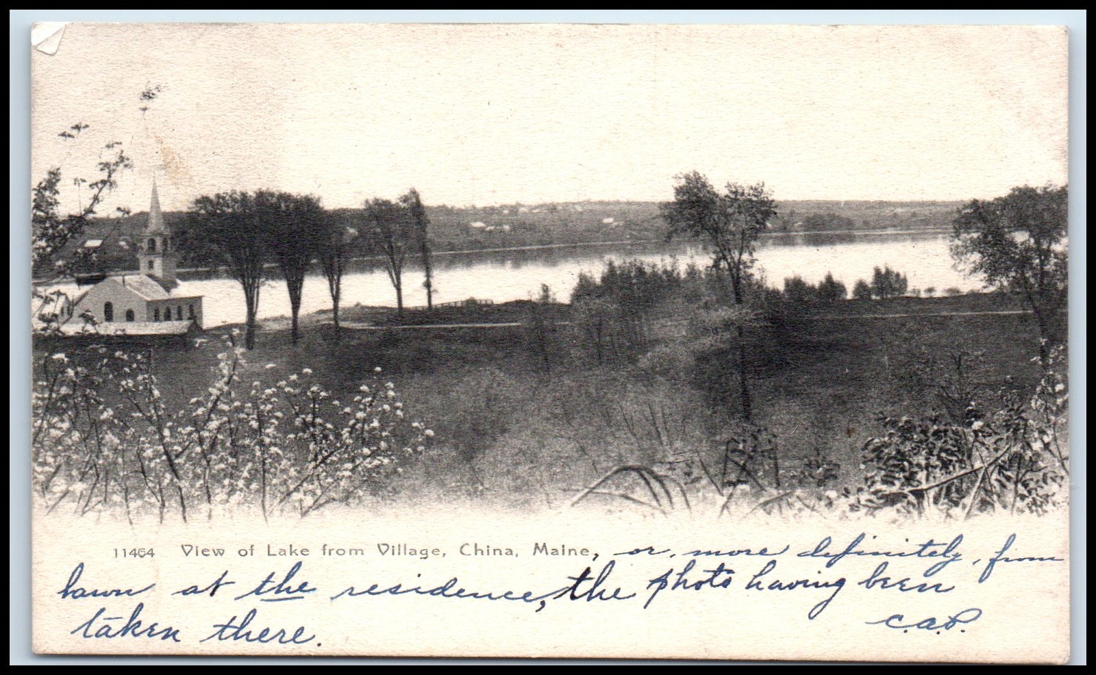 Postcard View of Lake from Village, China, Maine   A112