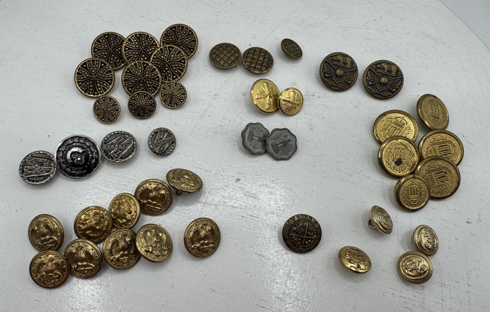Brass Shank Buttons Relief Gold Tone Mixed Designs Assorted Lot Sewing Craft