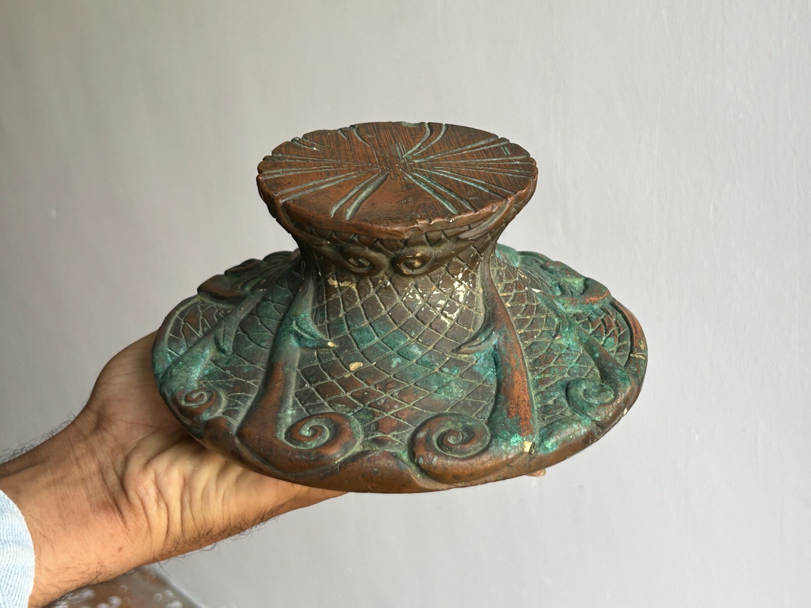 RARE OLD VINTAGE FIGURINE BASE PLASTER BRONZE TONE STATUE HEAVY BASE / STAND