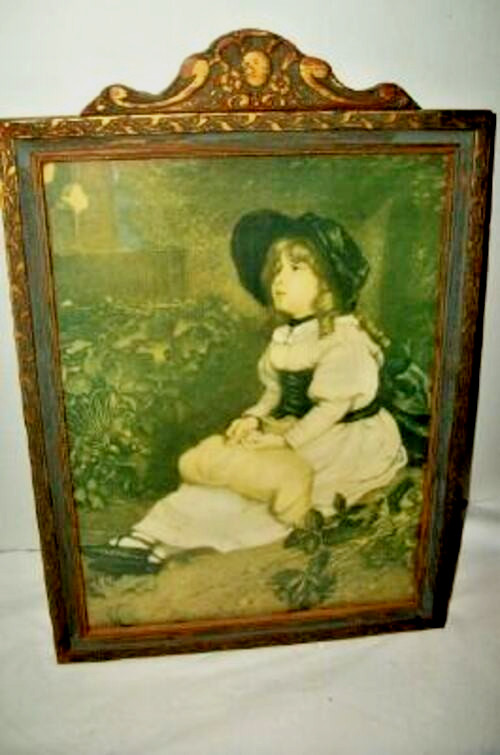 1920s Young Girl Print Perfect Bliss Sir John Milais Blue Gilt Frame Topper Deco