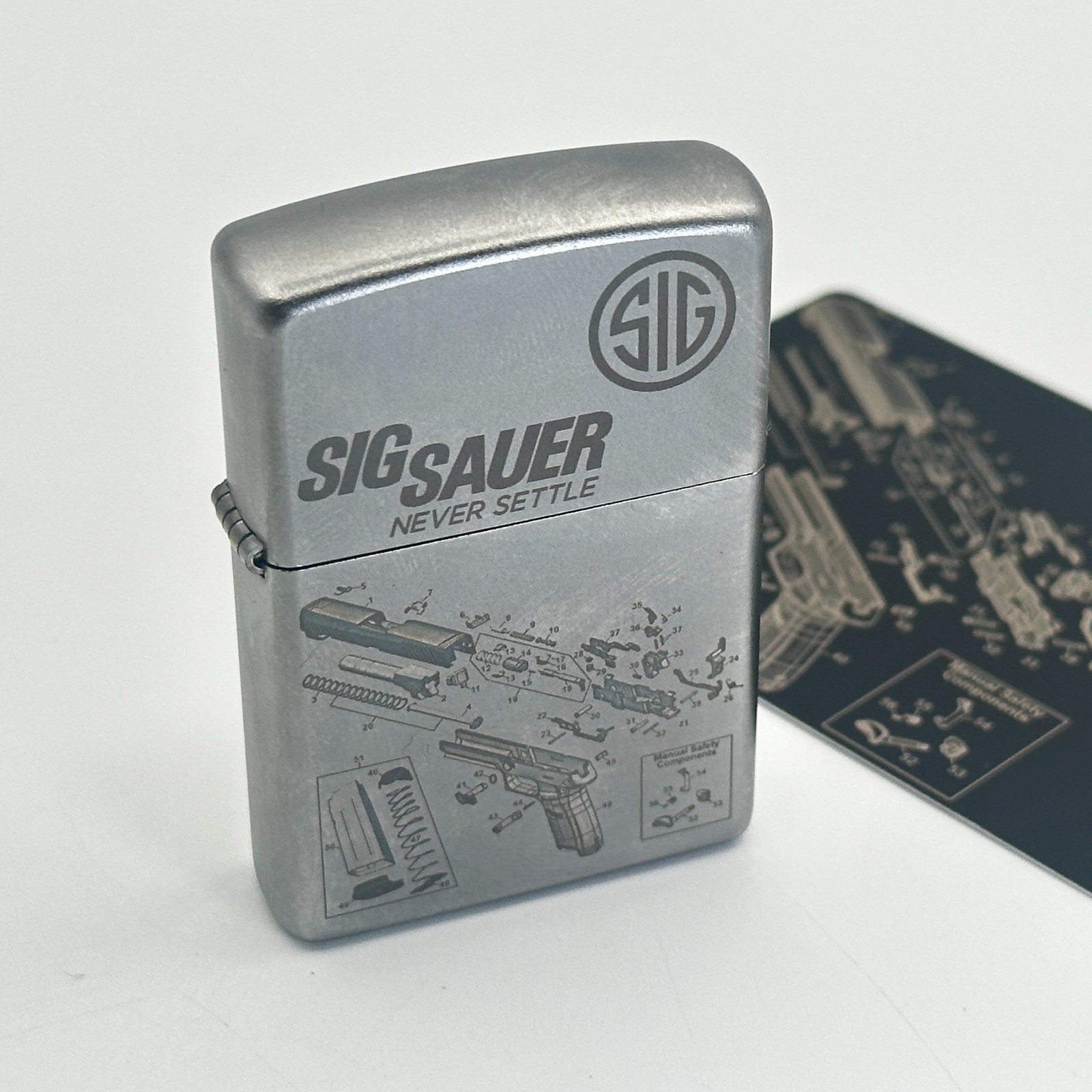 Sig Sauer Custom Zippo Lighter | Satin Chrome Zippo + Card | Made In USA