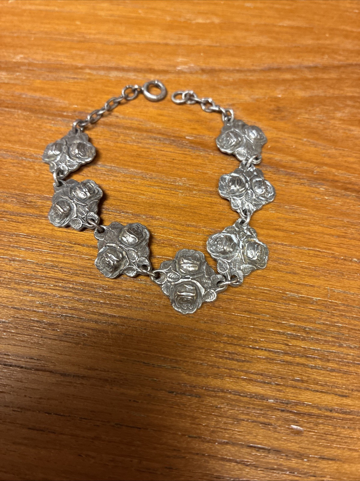 Antique Two Sided Sterling Silver  Roses & Saints  Moma Mary Bracelet 7.5 /22gra