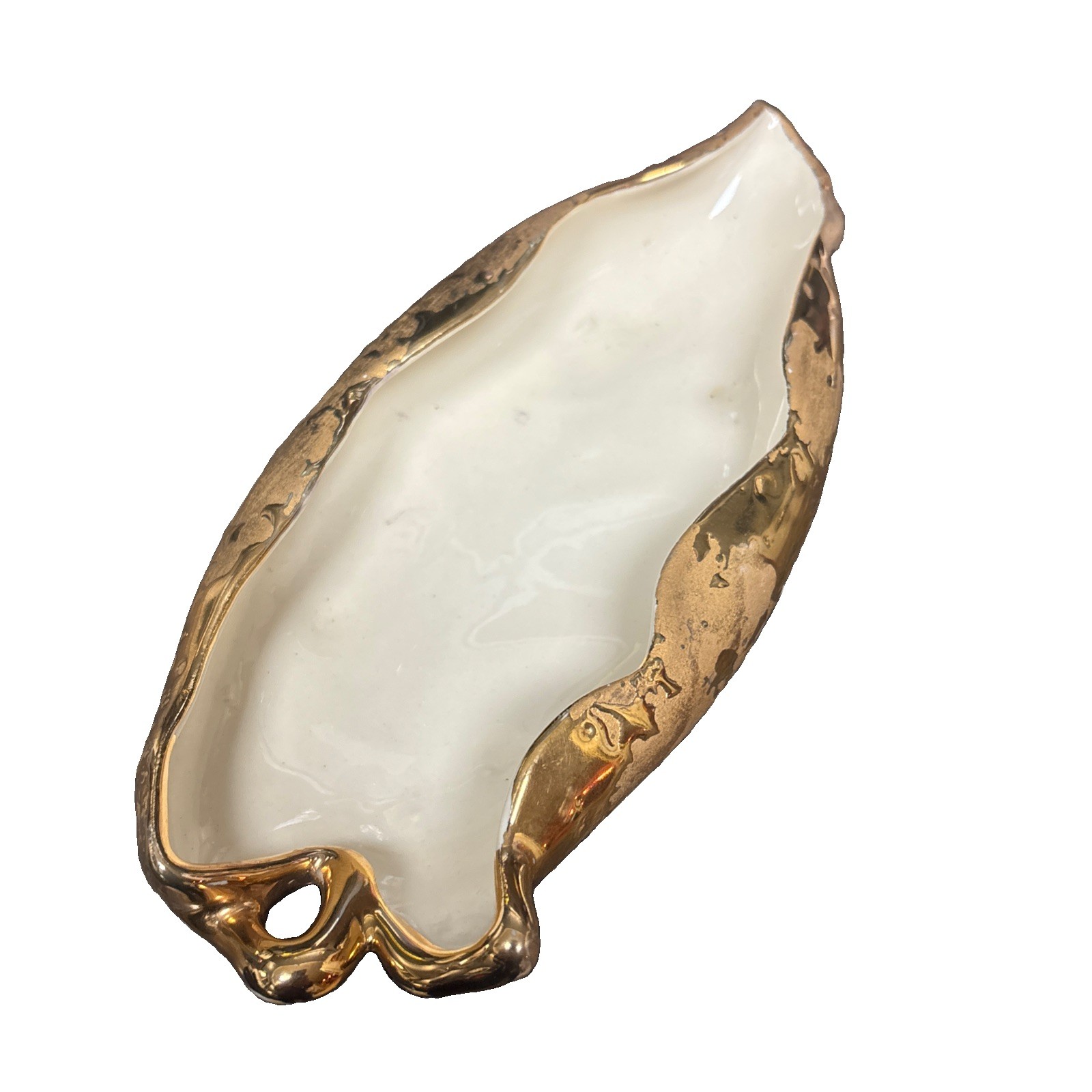 vintage Weeping Bright leaf shaped ceramic dish 24k gold
