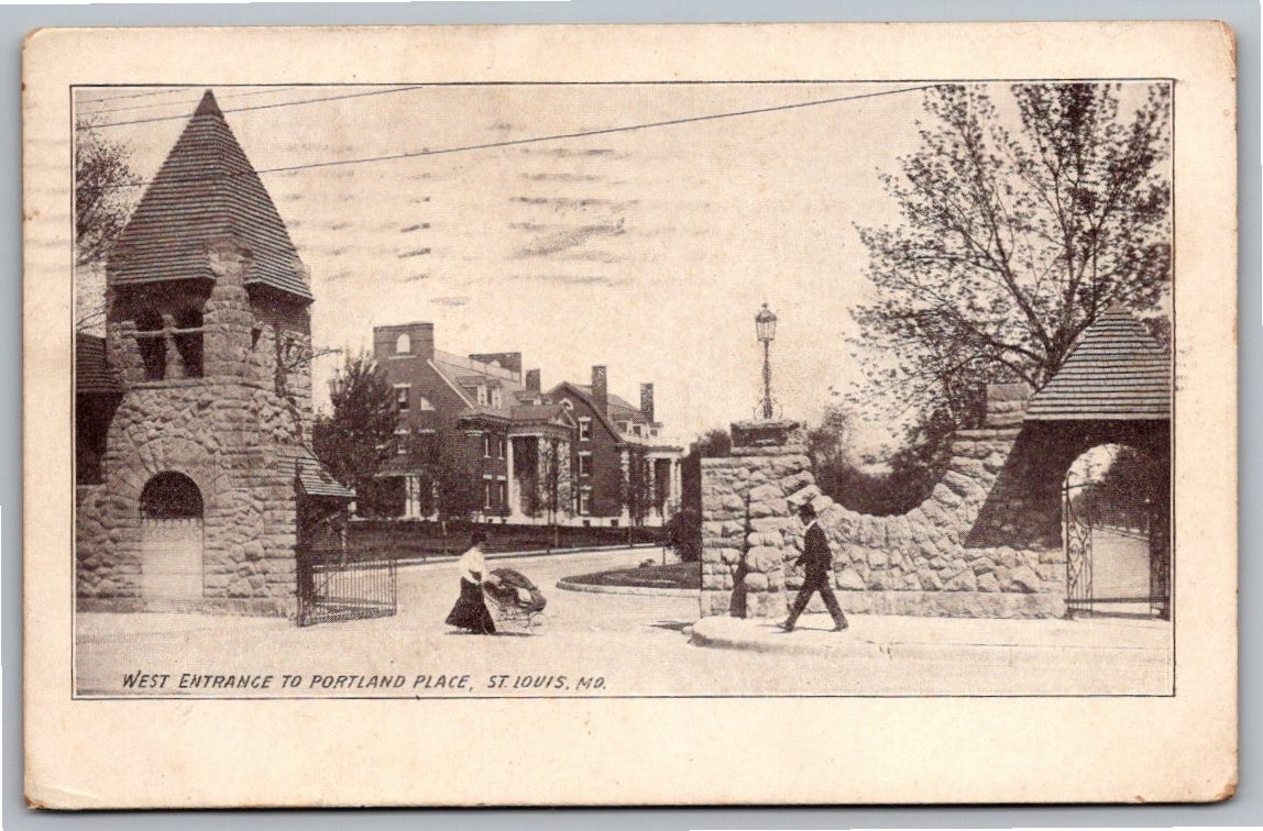 1909 St. Louis MO West Entrance to Portland Place Gatehouse Vintage Postcard
