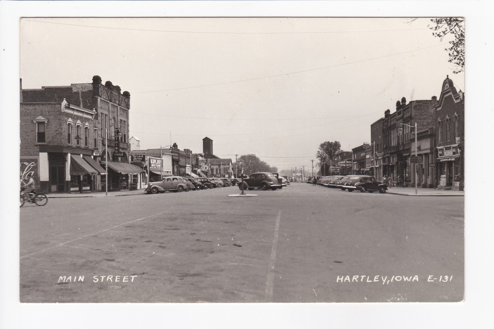 Main Street Hartley Iowa Coca Cola Rexall Drugstore Storefronts Old Cars RPPC
