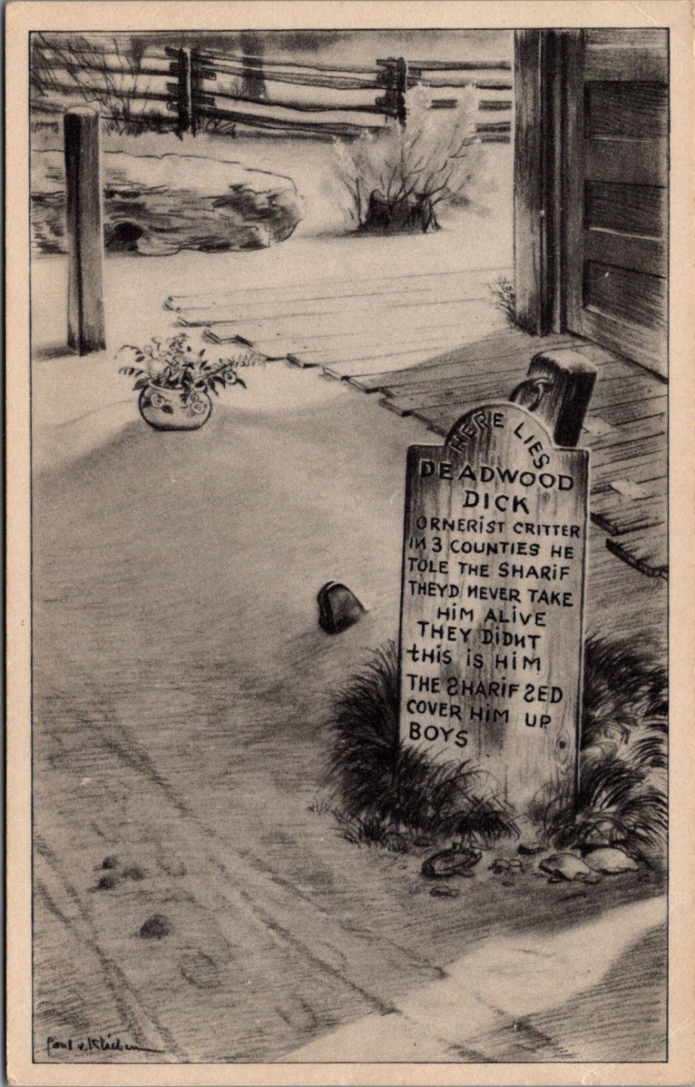 1946 Knott\'s Berry Farm Ghost Town Deadwood Dick Gravestone Postcard 1946 Knott\'s Berry Farm Ghost Town Deadwood Dick Gravestone Postcard
