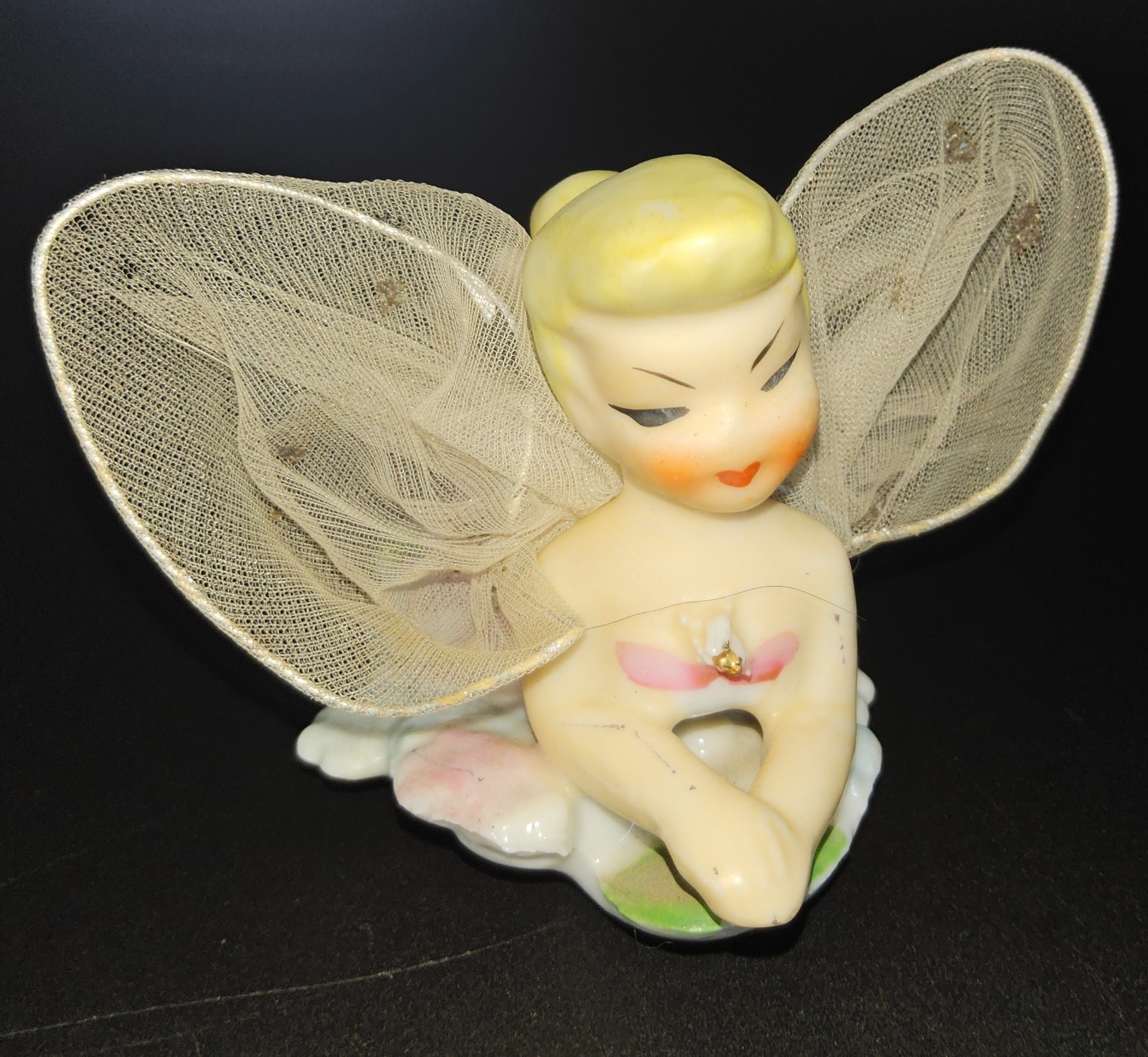 Vintage Wales Japan Mesh Wing Pixie Fairy Tinker Bell Style Miniature Figurine Vintage Wales Japan Mesh Wing Pixie Fairy Tinker Bell Style Miniature Figurine