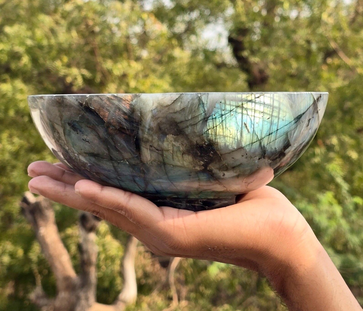 Large Flashy Labardorite Crystal Heart Shape Bowl Handmade Crystal Stone Bowl 8\