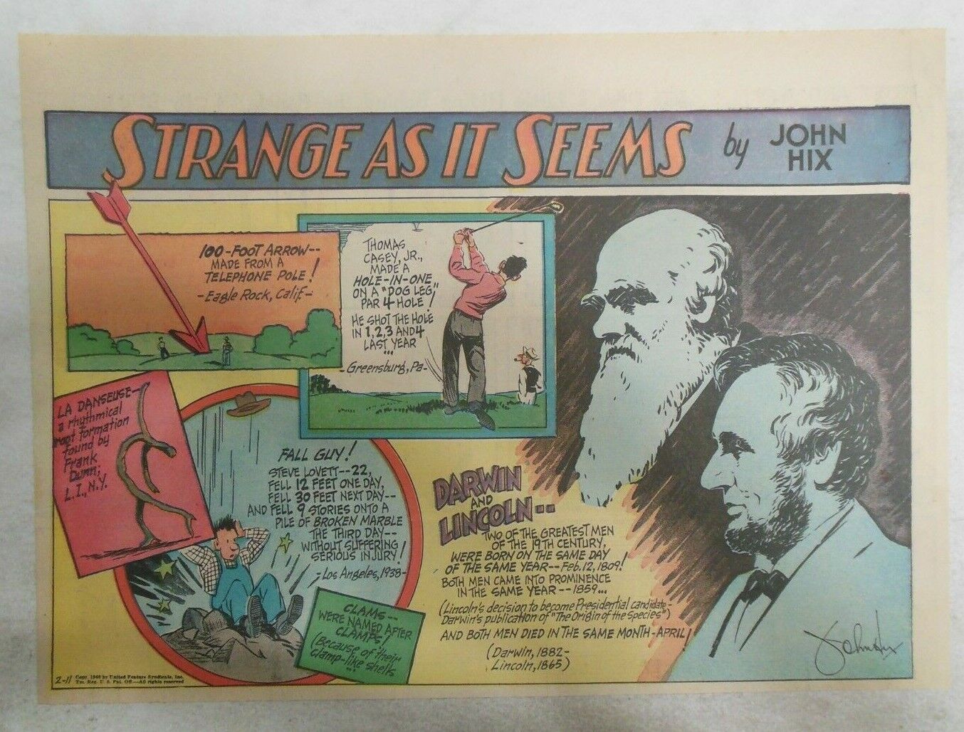 Strange As It Seems: Charles Darwin and Abraham Lincoln by Hix from 2/11/1940