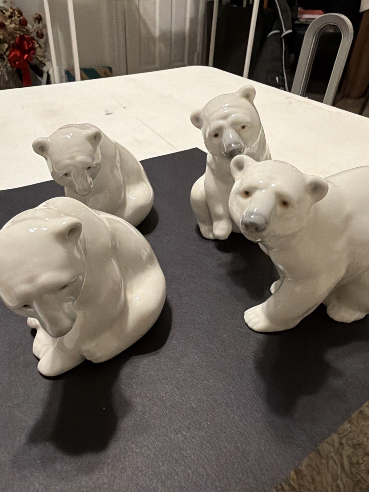 Vintage Lladro Porcelain Polar Bear Figurines Set of 4 - #1207 #1208 #1209 Spain