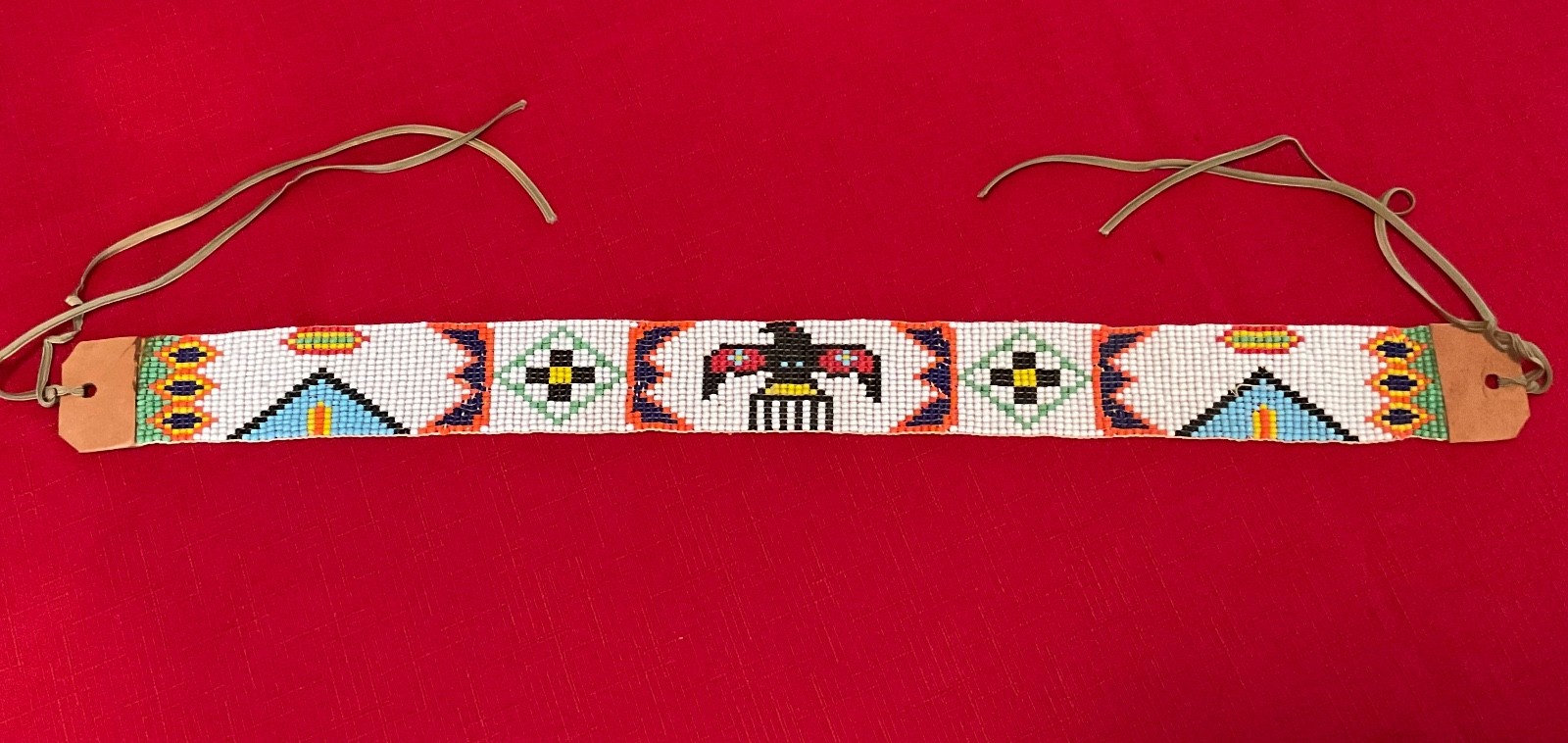Vintage Native American Loom Beaded Hat Head Band Thunderbird 18\