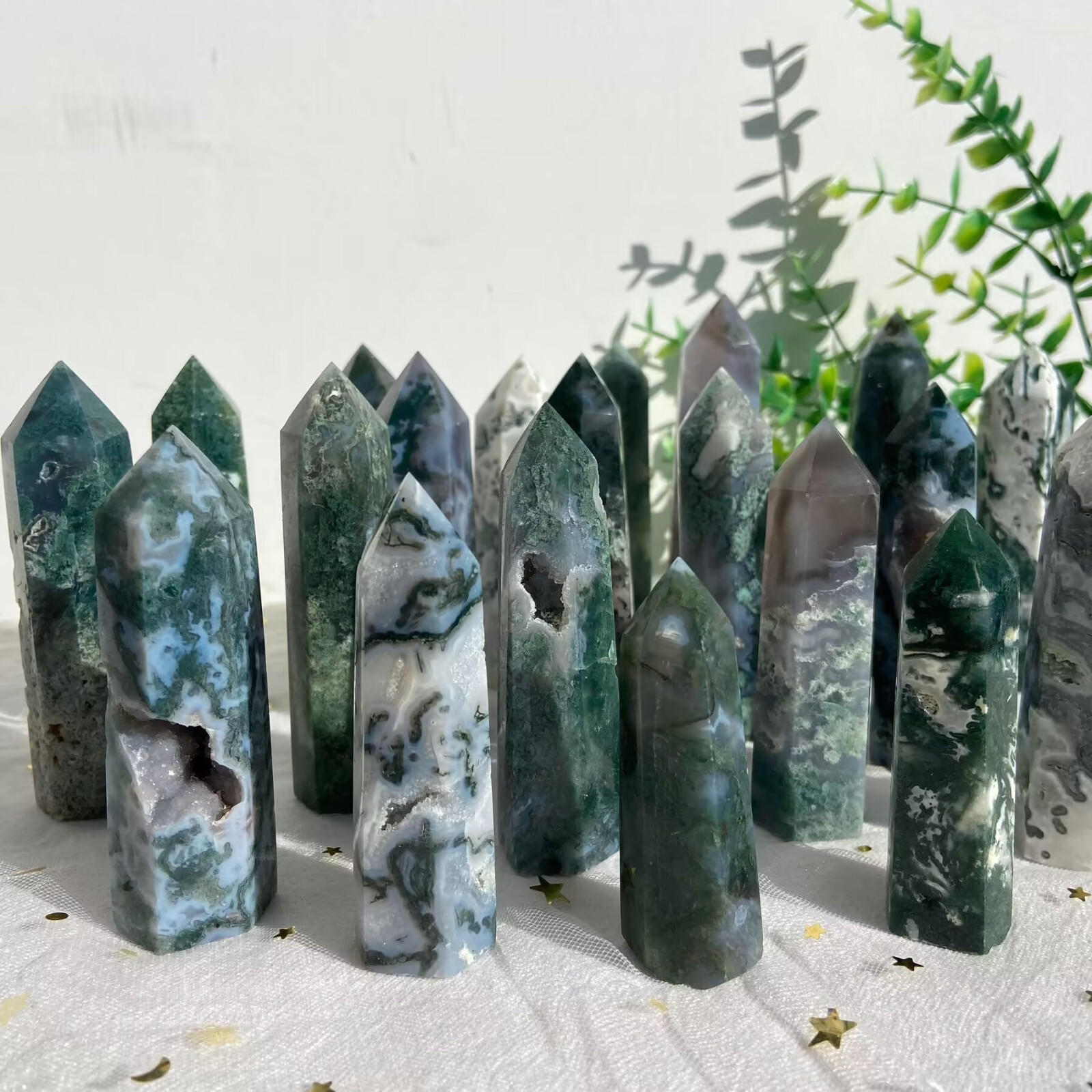 2.2LB Set Moss Agate Obelisk Tower Bundle Random Delivery Healing Decor 12-15pcs