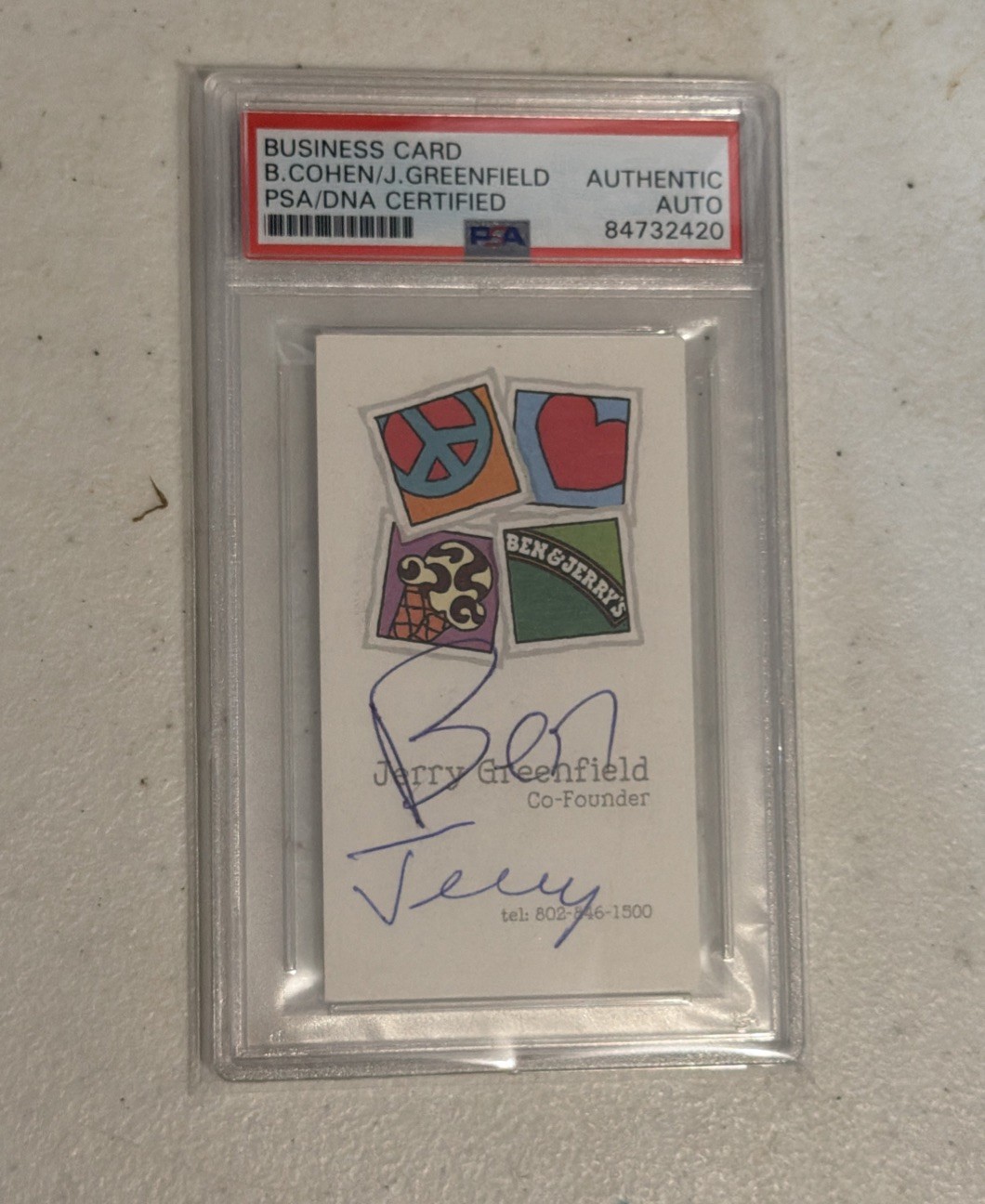 Ben & Jerry Ice Cream Autograph PSA DNA Signed  🍨 Business Card