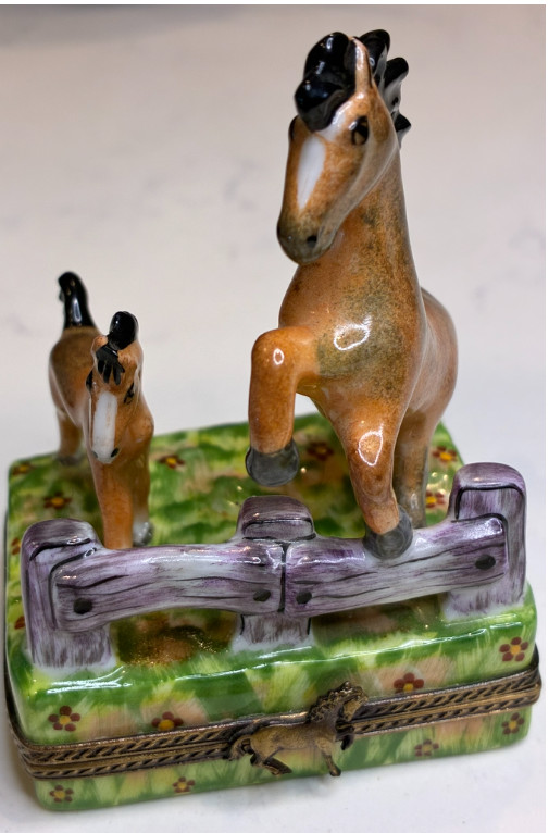 RARE Limoges Trinket Box, Horses in the Meadow