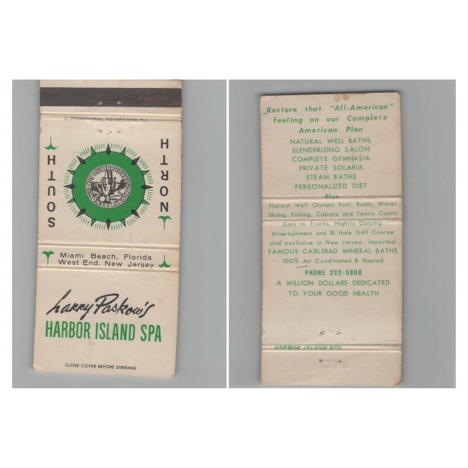 Matchbook Cover Larry Paskow\'s Harbor Island Spa Miami Beach FL