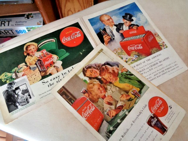 Three Coca-Cola  ORIGINAL  Ads. (Charlie McCarthy 1950}