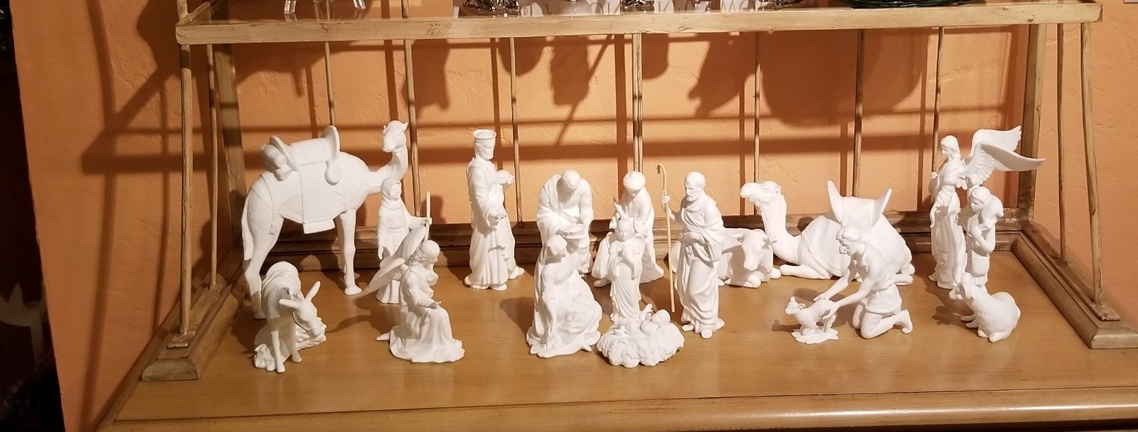 Lenox 22 Pc. Porcelain Bisque Nativity Set w/ Wood Creche All In Original Boxes