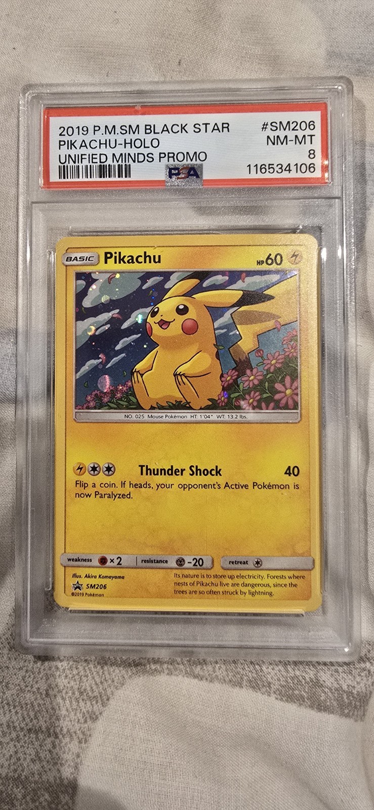 Pikachu PSA 8 Pokemon 2019 S&M Unified Minds SM206 Promo Cosmos Holo Low POP