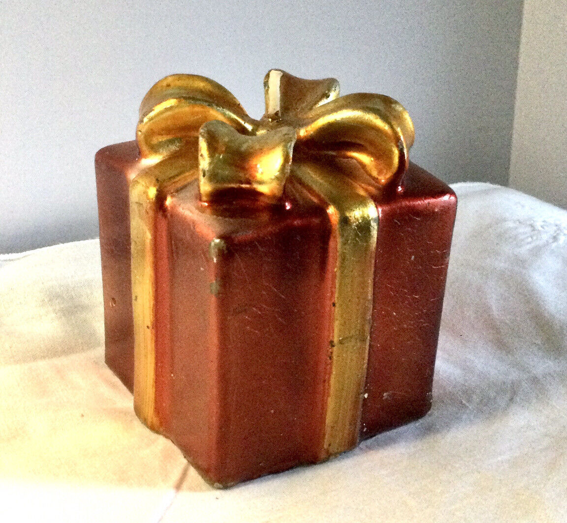 Vintage Red Candle Gold Ribbon Wrapped Holiday Present Candle.
