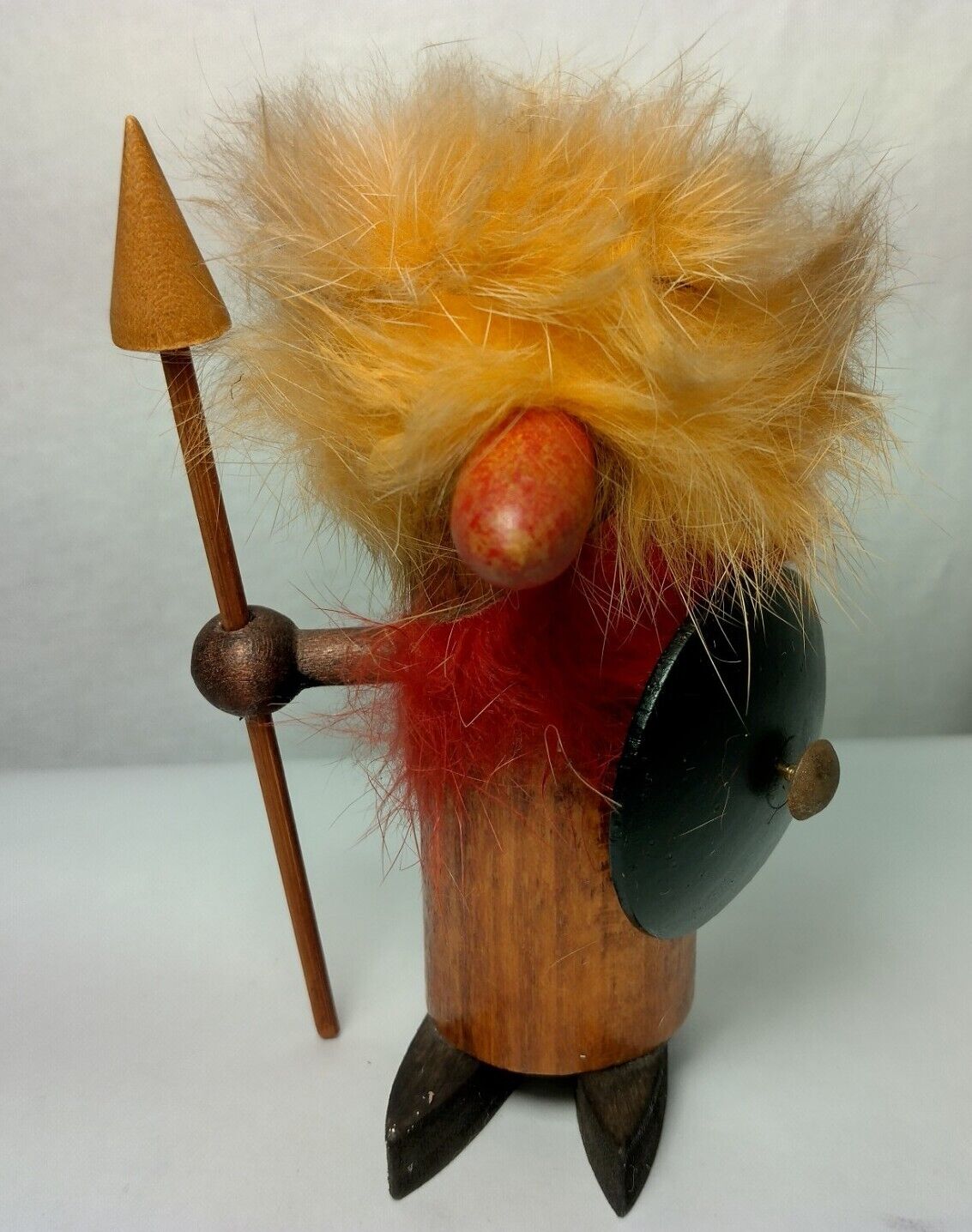Viking Figurine Vintage Wooden Nordic Warrior Missing Helmet Japan 4\