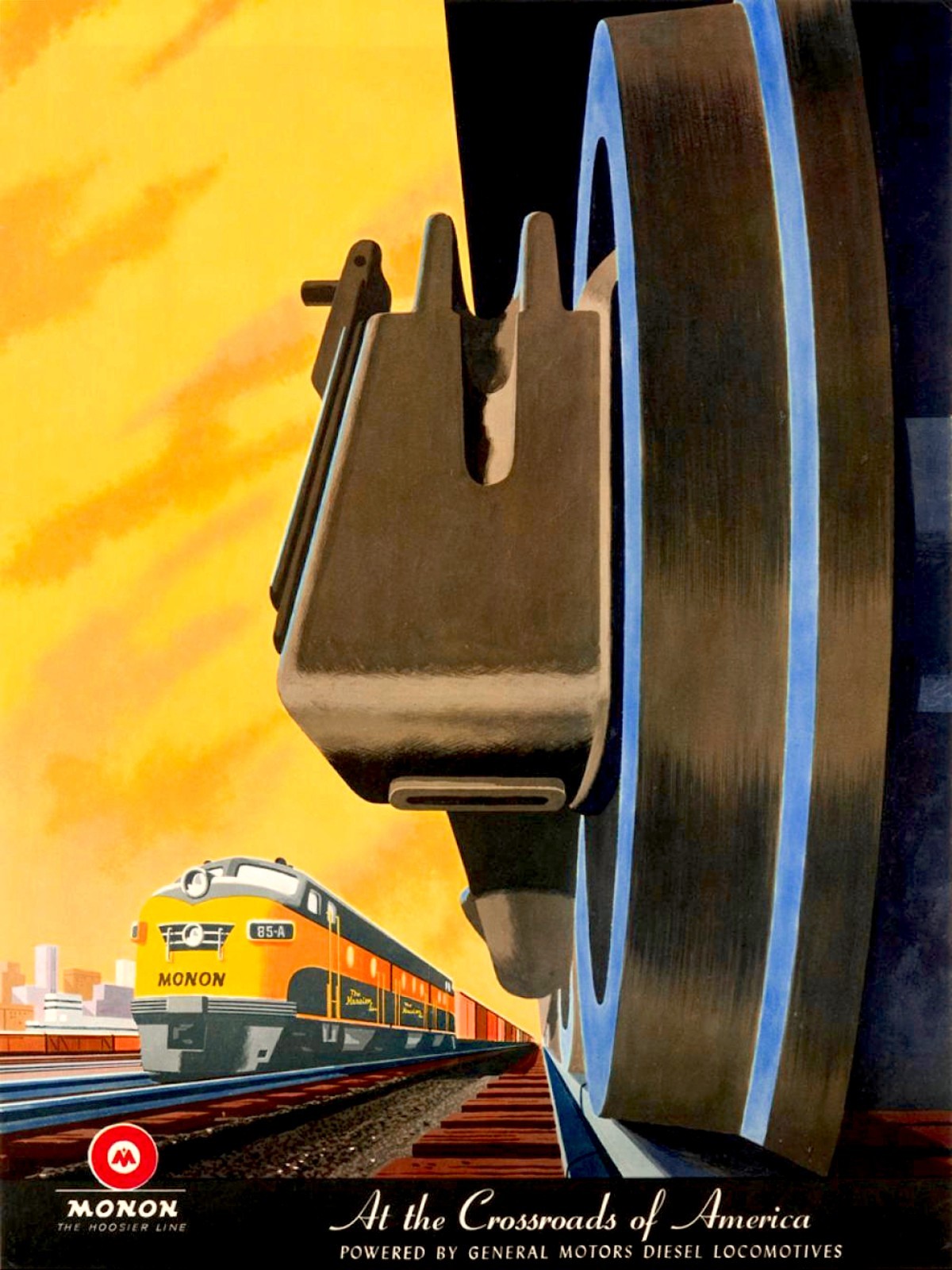 GM Monon Crossroads of America poster by Bern Hill ca. 1950 5 x 7 Photo.