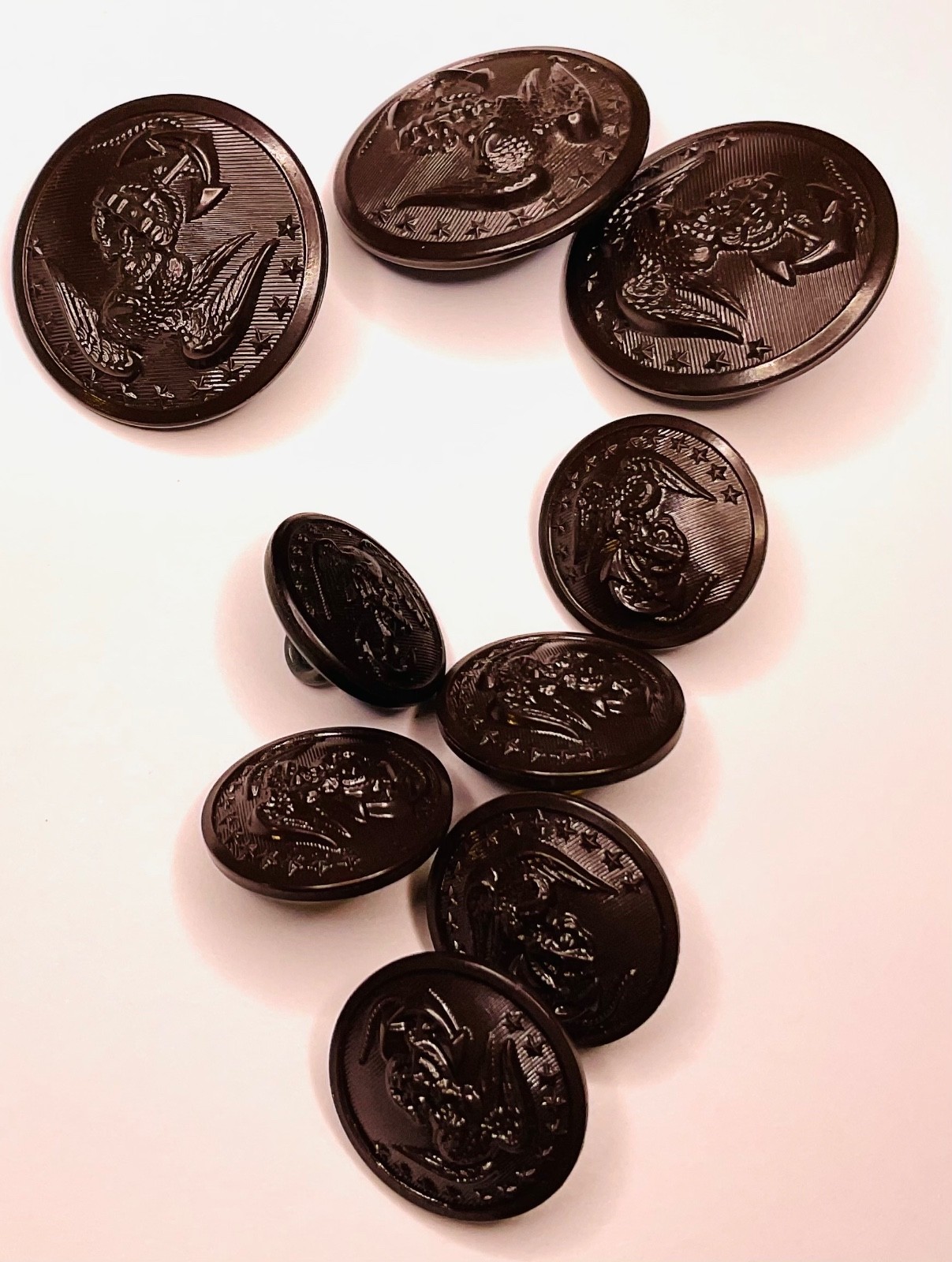 9 Vintage US Navy Uniform Buttons Eagle Anchor 13 Stars Dark Coat Cuff Set