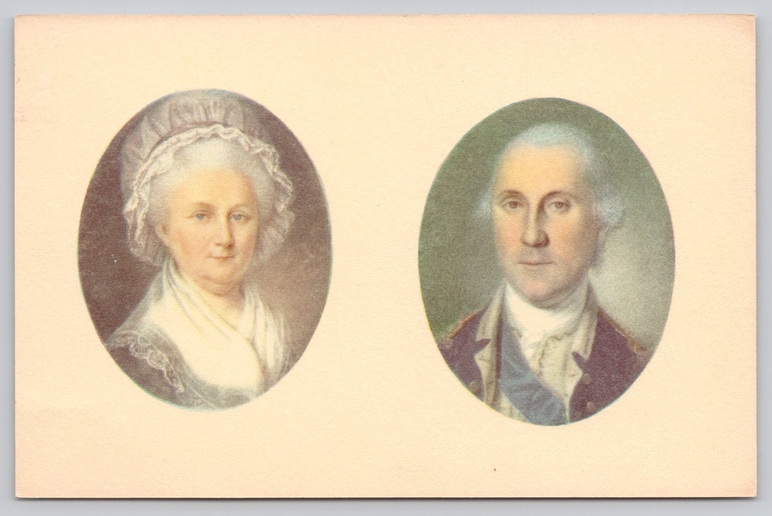 George & Martha Washington Miniature Portraits Mount Vernon Postcard Peale Art