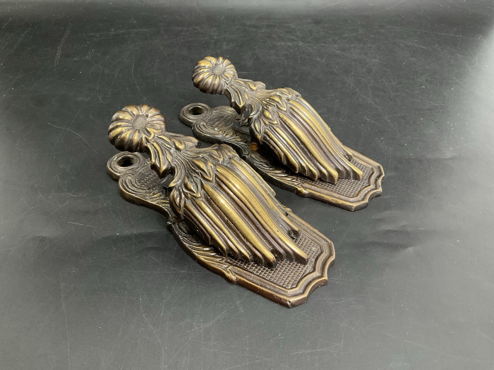 Vintage Brass Victorian Style Floral Letter Clip Desk Paper Holders - Set Of 2