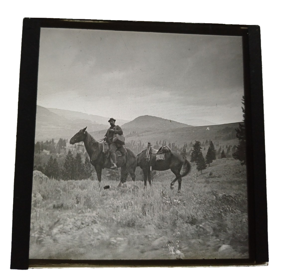Rare Vintage Cherry Kearton Expedition Glass Slide — Self-Portrait on Horseback