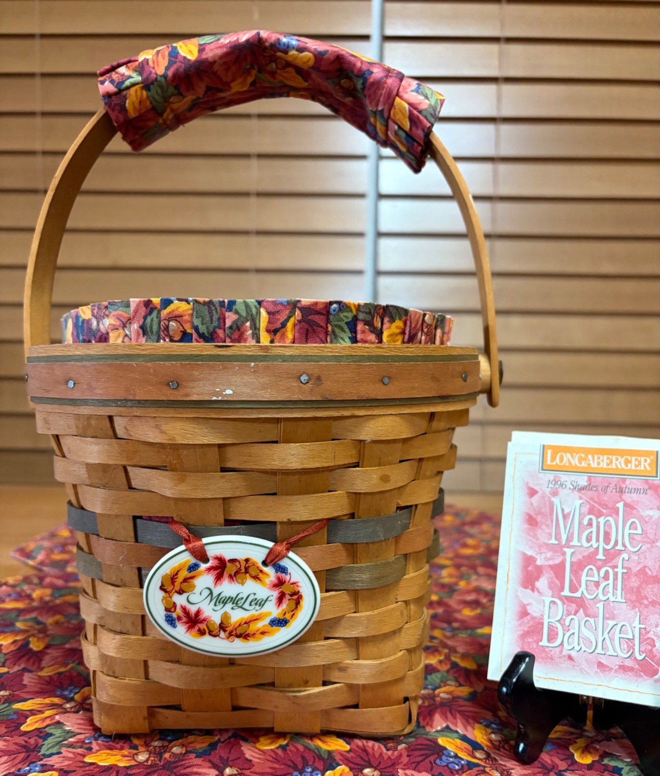 Longaberger 1996 Shades Of Autumn Maple Leaf Basket W/Liner,Prot,4-way Divider