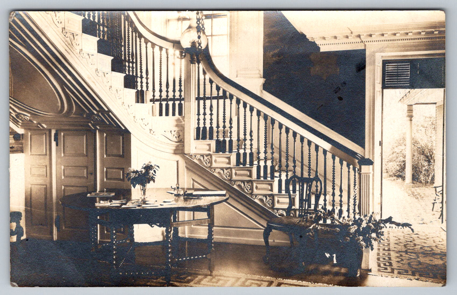 RPPC c1930s Mansion Interior Stairway Window St. Clair Studio NH Postcard
