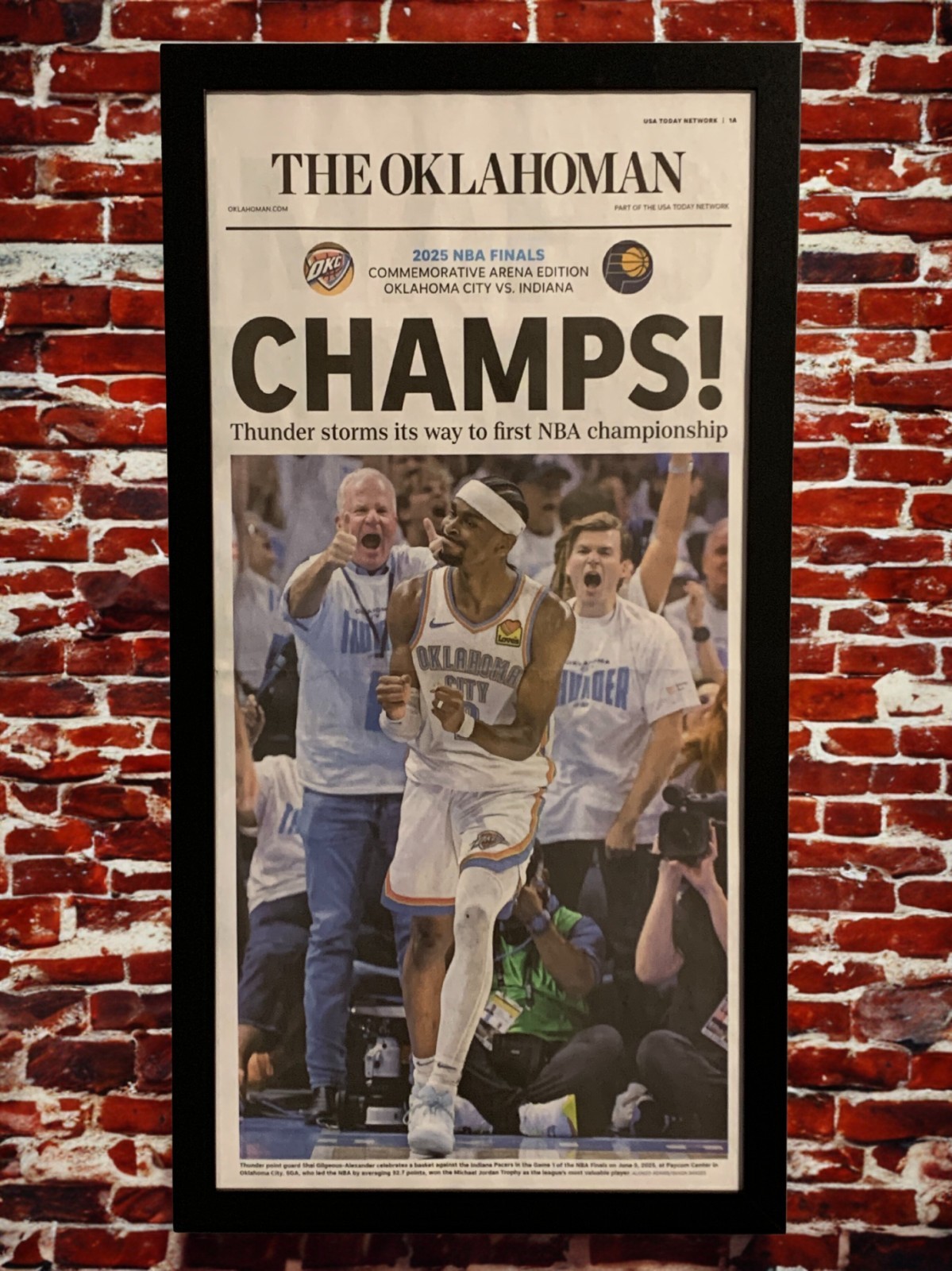 Oklahoma City Thunder 2025 World Basketball Champions Framed Newspaper Oklahoma City Thunder 2025 World Basketball Champions Framed Newspaper