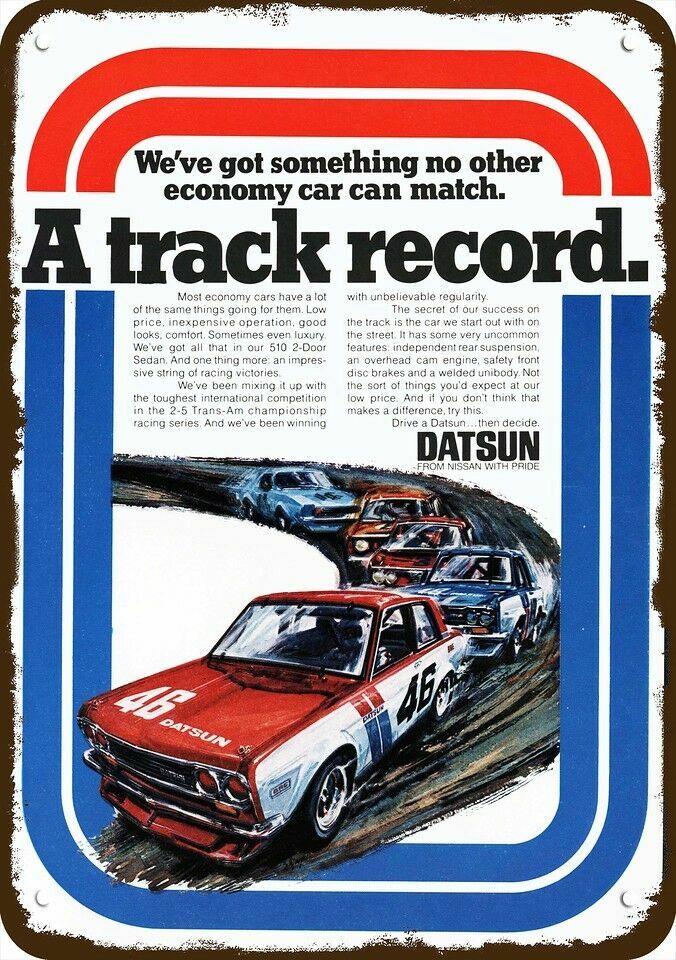 1971 DATSUN 510 Car in 2-5 TRANS AM Race Vntg-Look DECORATIVE REPLICA METAL SIGN