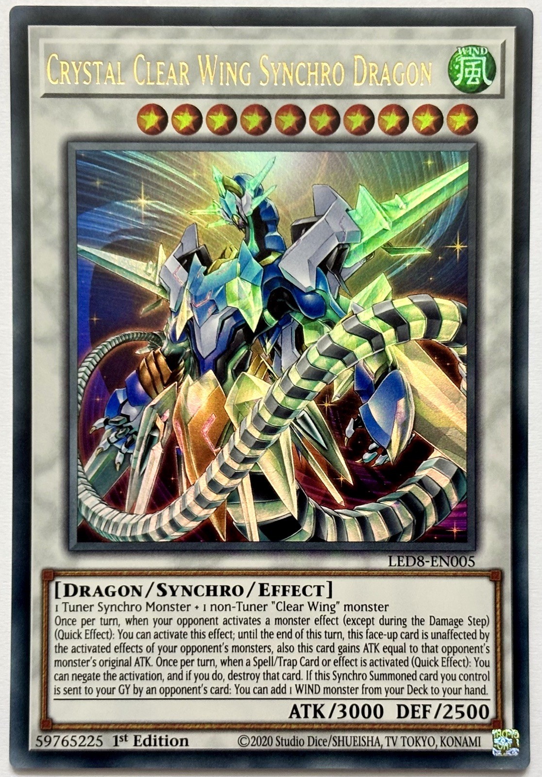 LED8-EN005 Crystal Clear Wing Synchro Dragon - Ultra Rare 1st Edition Near Mint