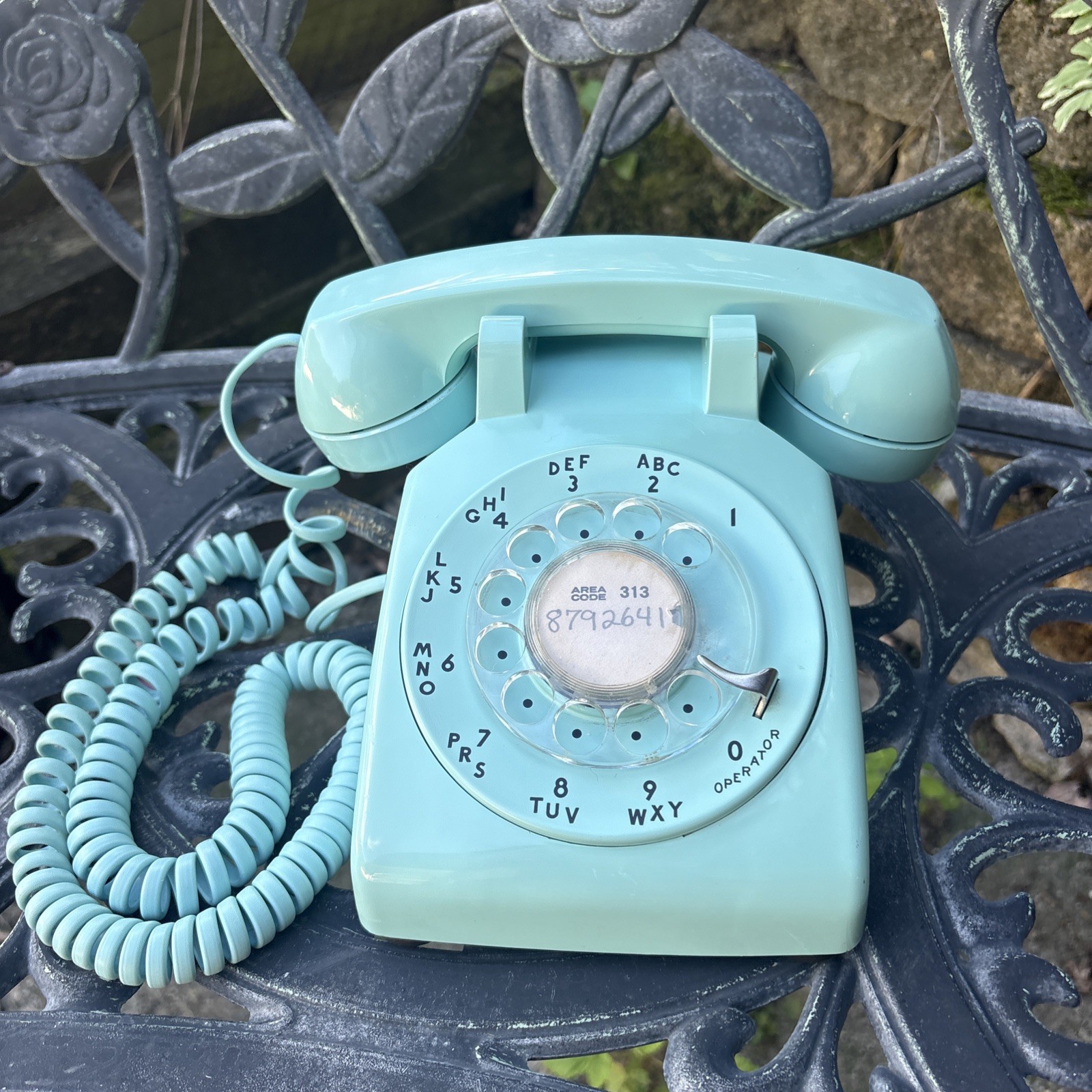 Antique Western Electric Classic Rotary Dial Desk Telephone Aqua Blue Pre-owned