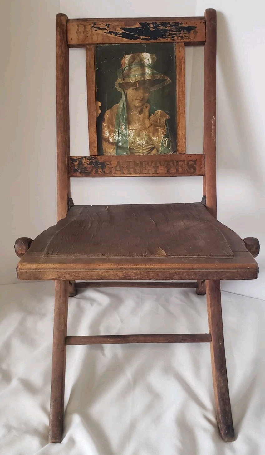 Antique Duke's Cameo Cigarettes Wooden Folding Chair, Tobacco Advertising, 1880s