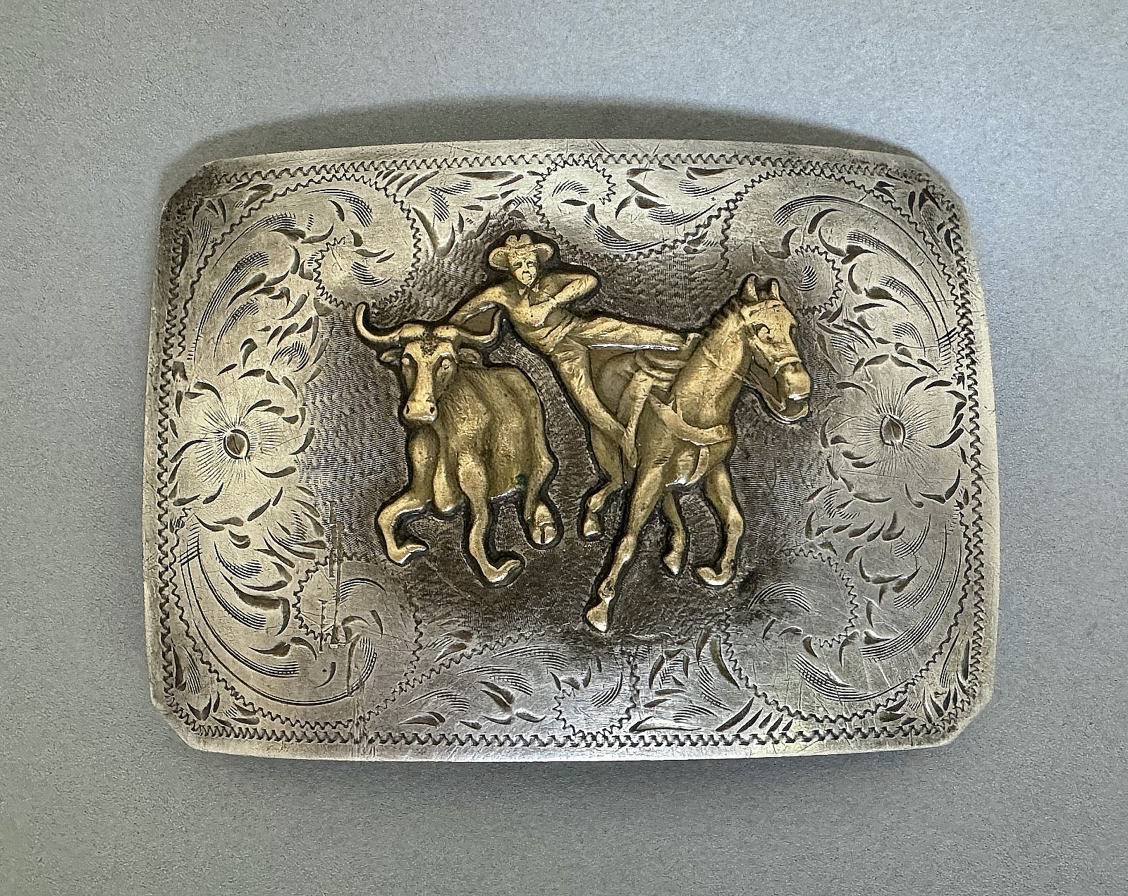 Diablo Vintage Solid Sterling Silver  Cowboy Roper Belt Buckle  79.5 Grams