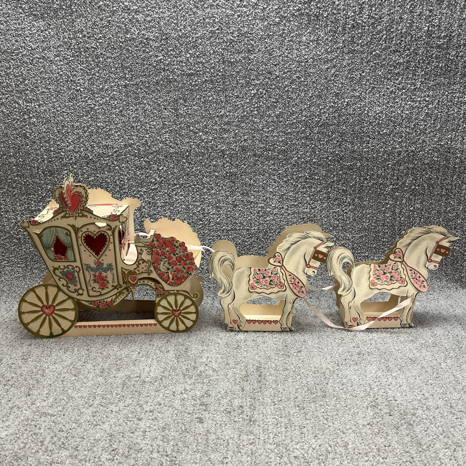 Vintage 3D Die Cut Horse and Carriage Mid Century Valentines Decoration