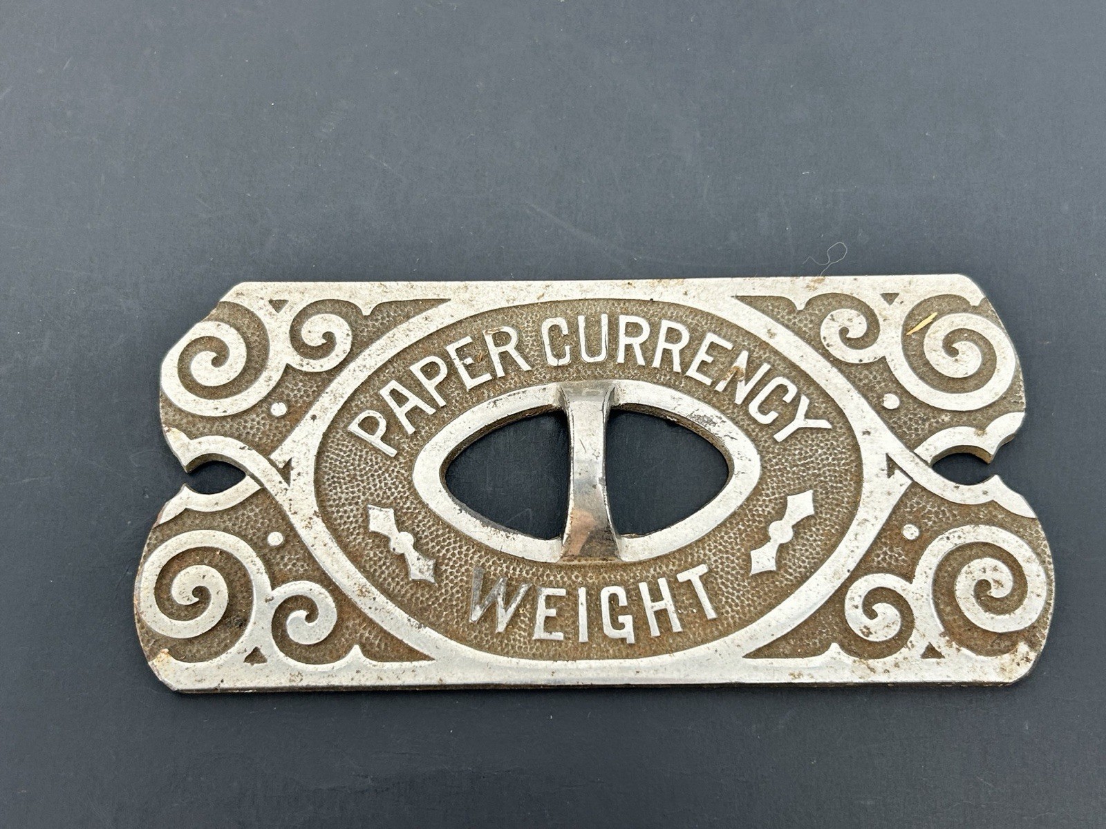 Vintage Nickel-plated Cast Iron Paper Currency Weight Paperweight