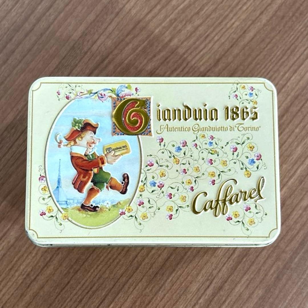 Caffarel Vintage Janduya Chocolate Empty Tin Can Retro Cute Doll Design Caffarel Vintage Janduya Chocolate Empty Tin Can Retro Cute Doll Design