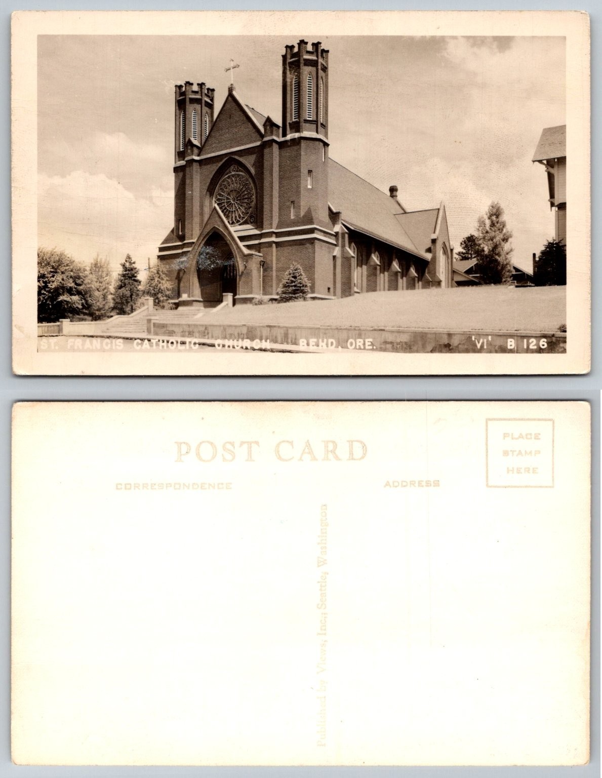 Vintage Real Photo Postcard St. Francis Catholic Church Bend OR RPPC