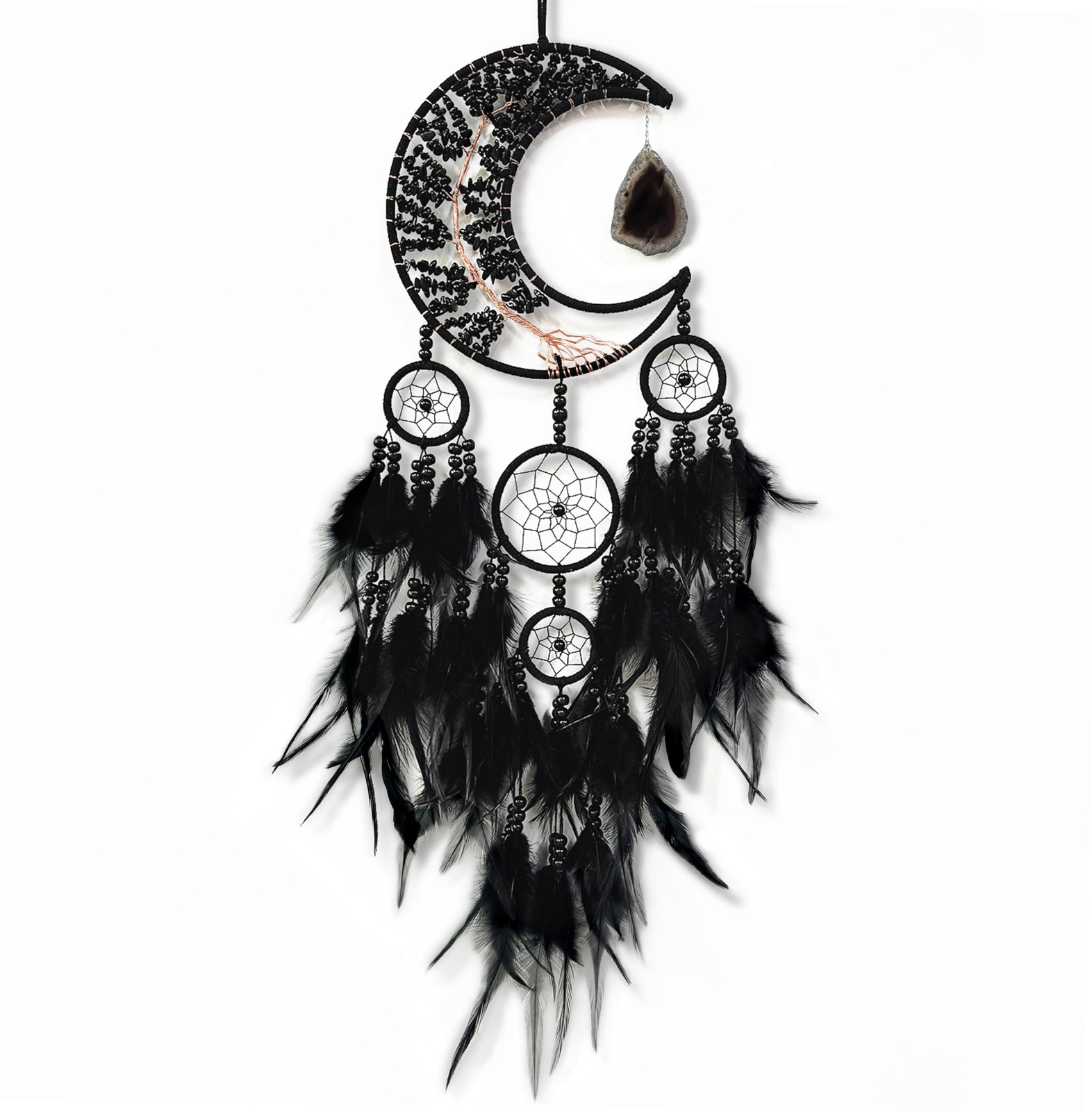 Large Dream Catcher,Moon Dream Catchers with Chakra Gemstone Agate Stone,Black
